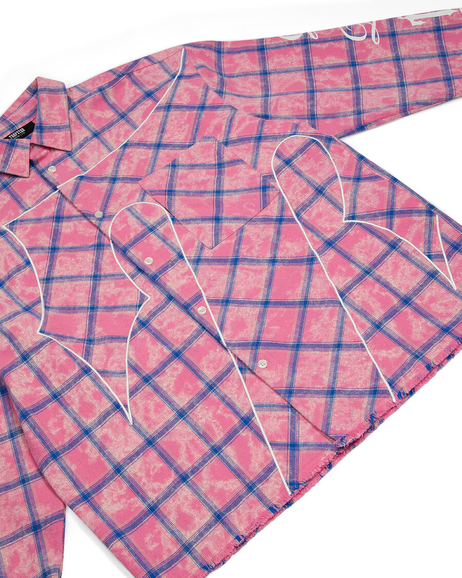 flanellhemd mit schriftzug – rosa