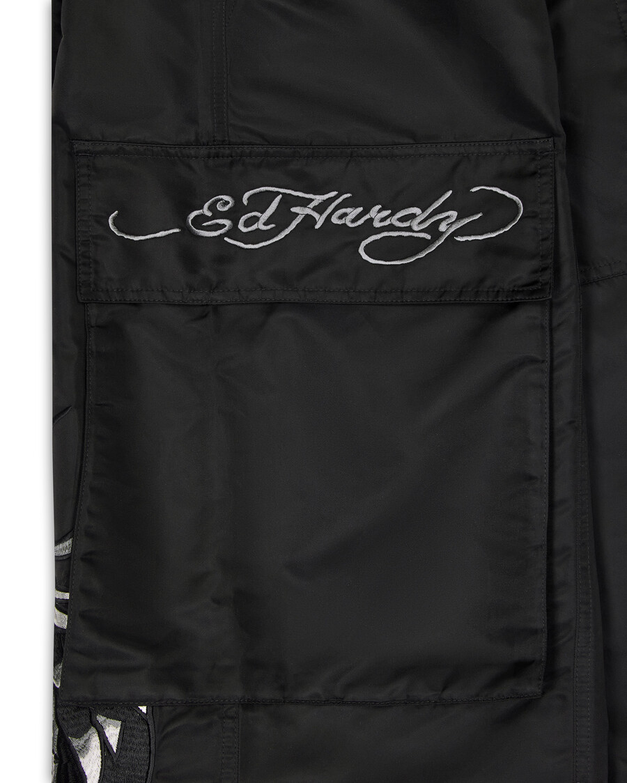 trapstar x ed hardy hell cat cargos - schwarz