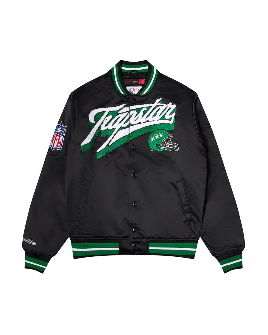 trapstar x nfl jets satin-bomberjacke – schwarz