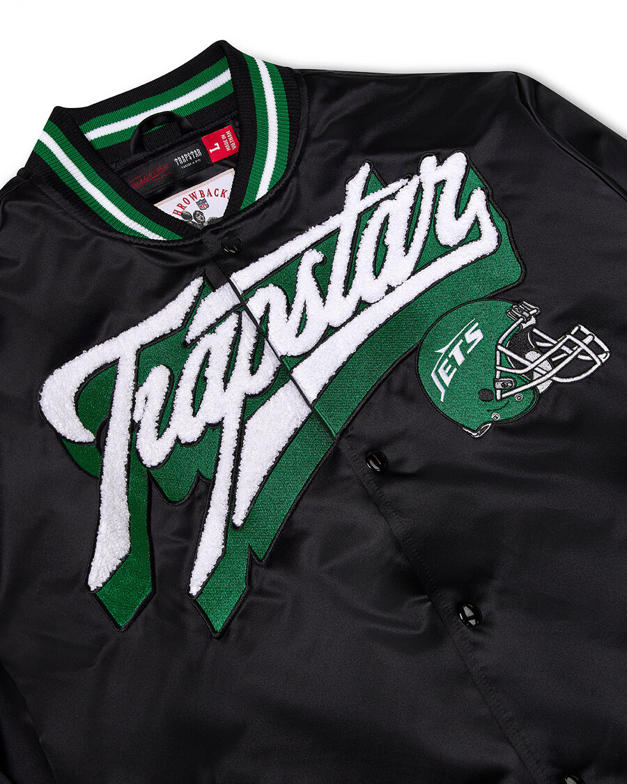 trapstar x nfl jets satin-bomberjacke – schwarz