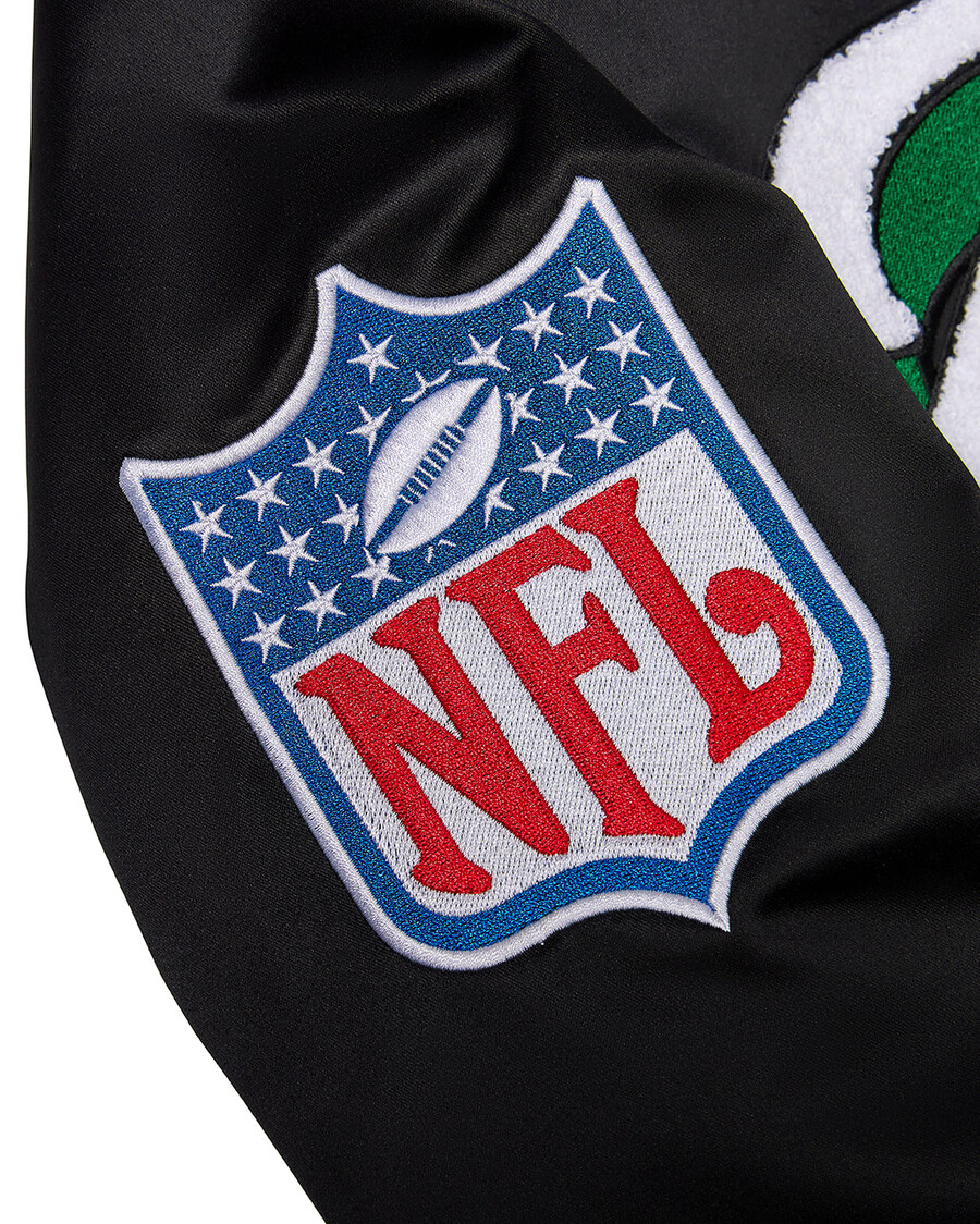 trapstar x nfl jets satin-bomberjacke – schwarz