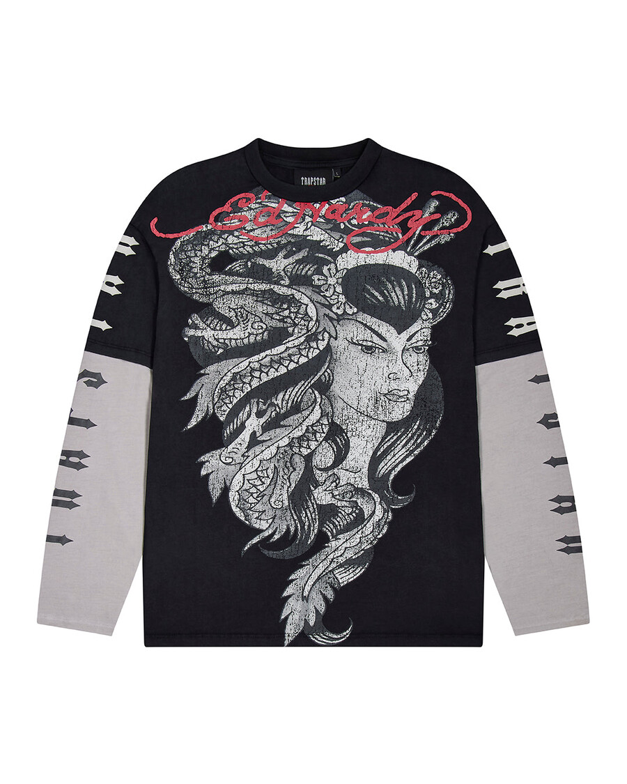 trapstar x ed hardy medusa langarmshirt – schwarzweiß