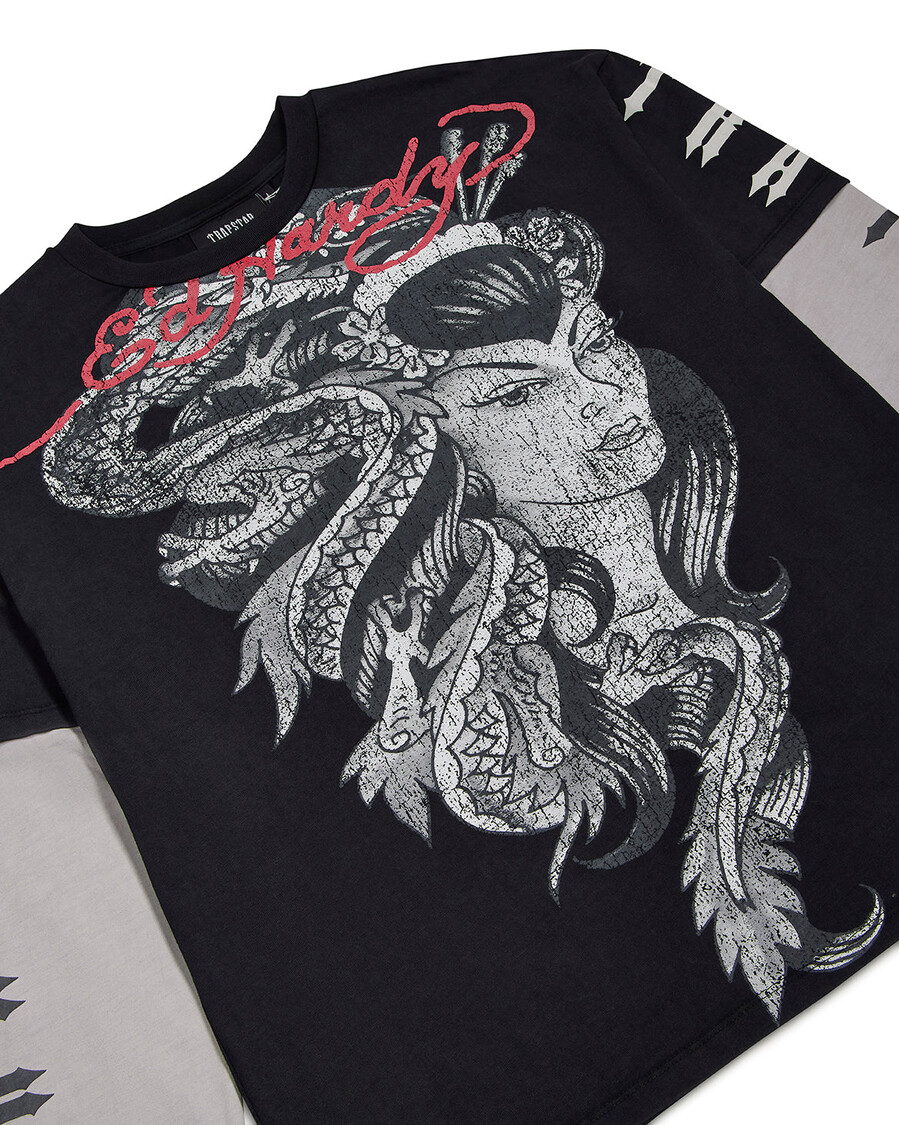 trapstar x ed hardy medusa langarmshirt – schwarzweiß
