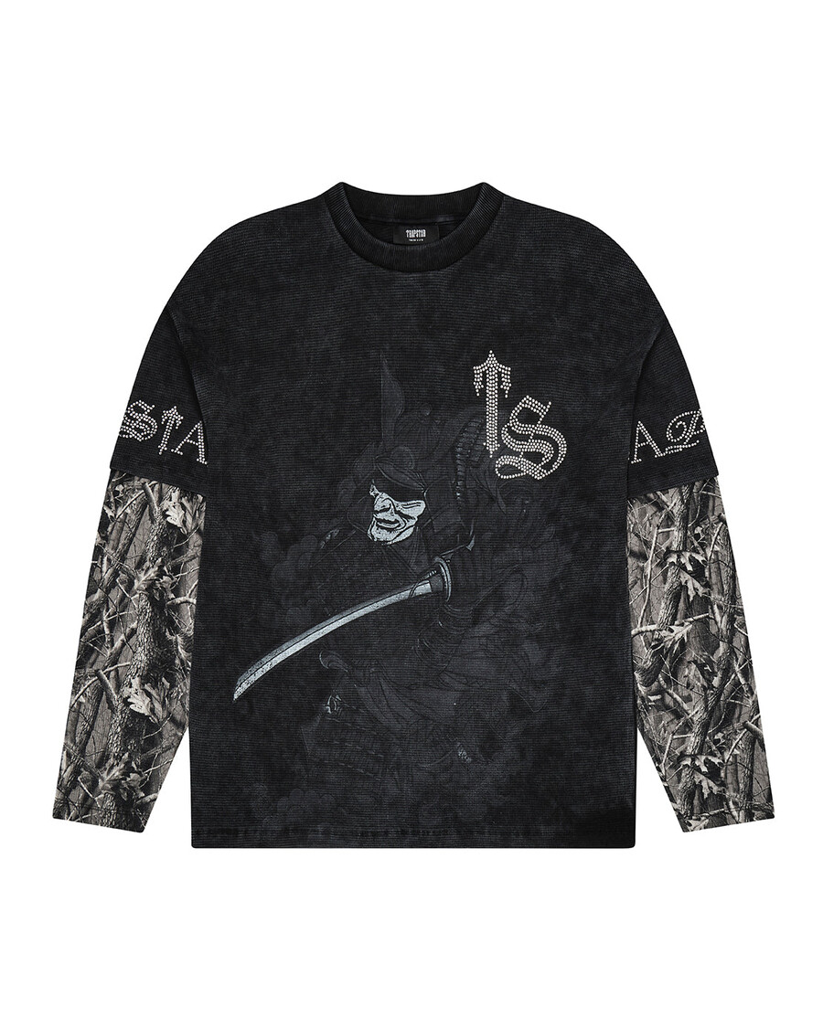 samurai diamanté ls tee - schwarz